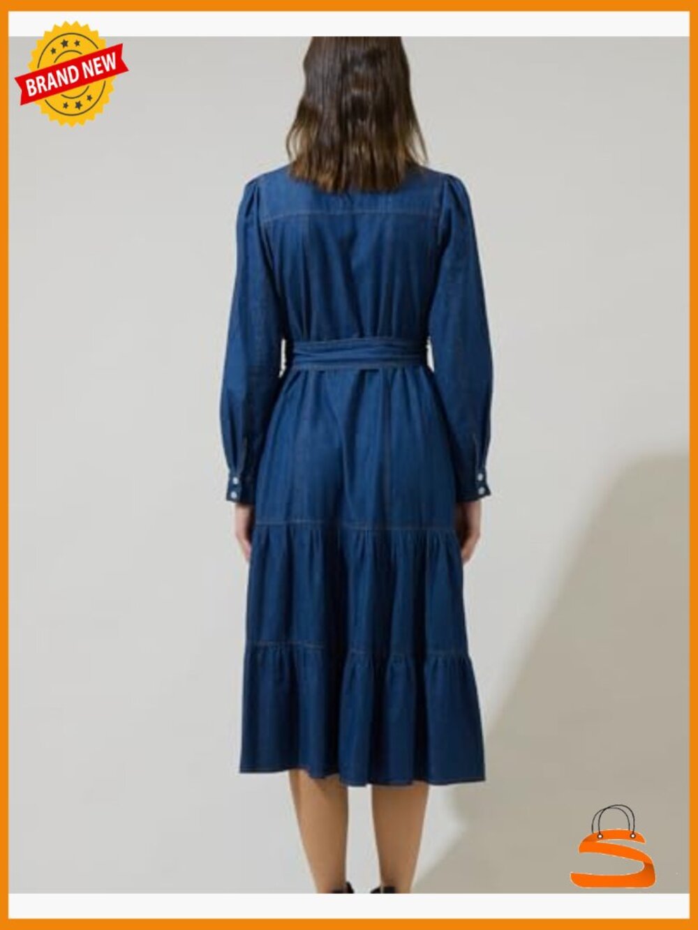 Women Casual Long Denim Dress Babydoll Ruffle Long Sleeve Jean Shirt Midi - Picture 2 of 6